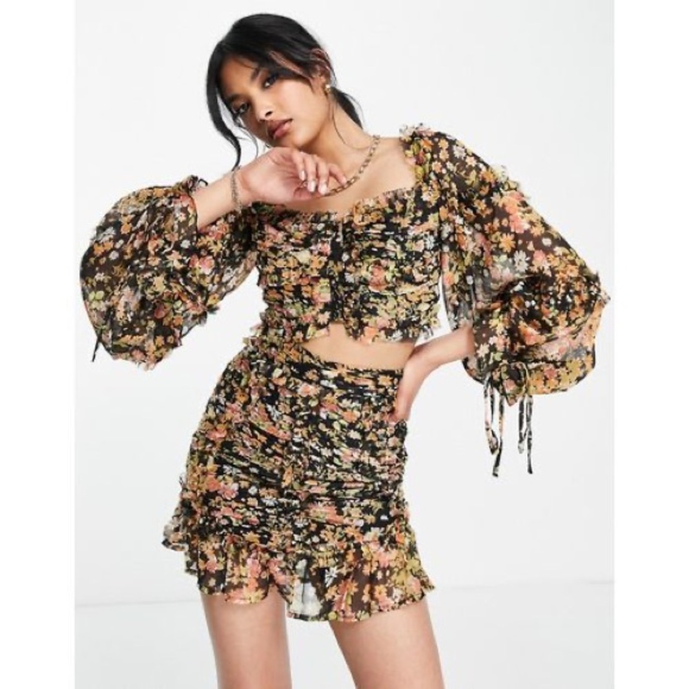 ASOS Design Off Shoulder Long Sleeve Top With Ruffle Detail SET